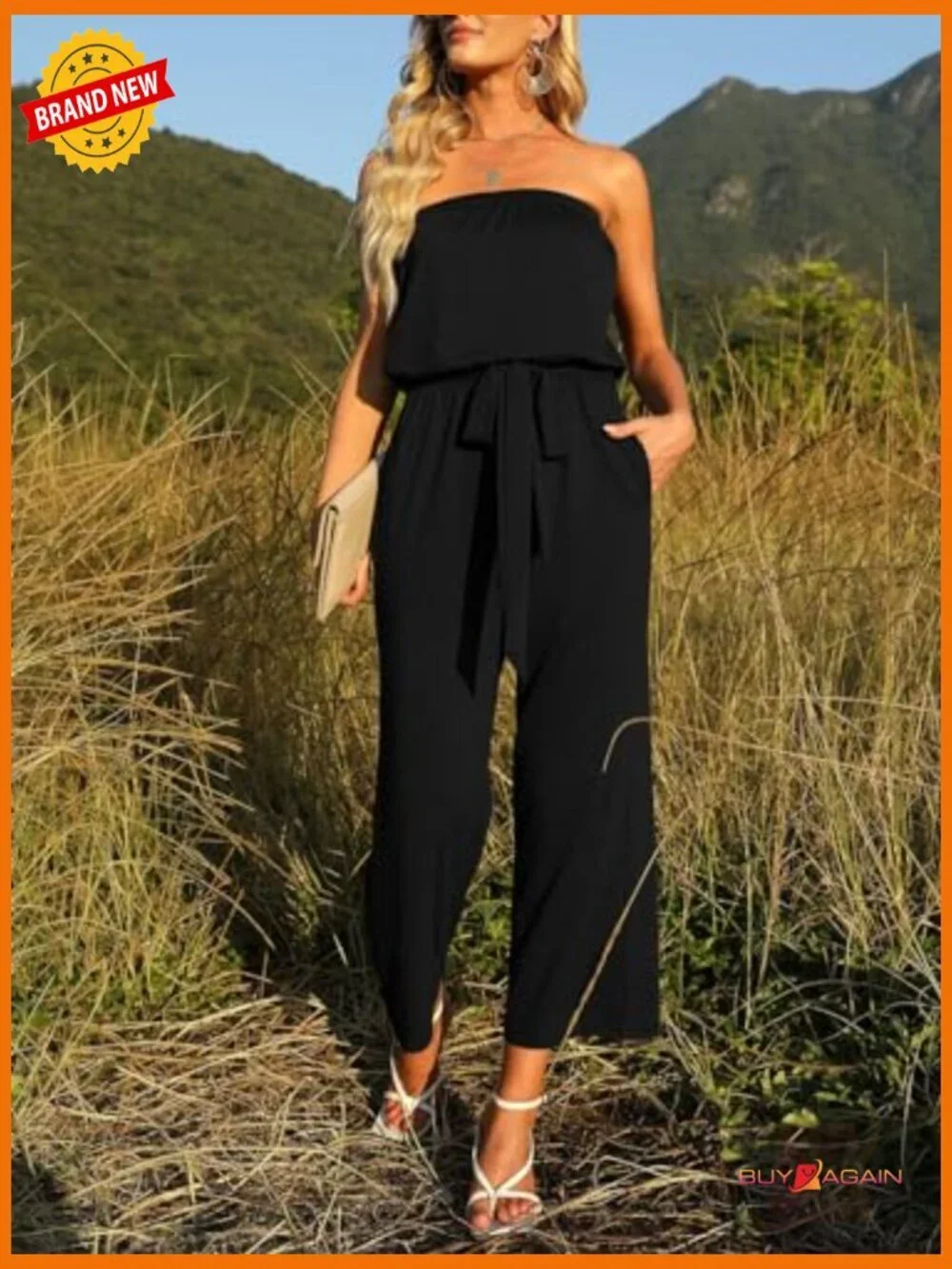 Off Shoulder Strapless Wide Leg Jumpsuit Romper Casual Solid